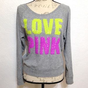 Pink Victoria's Secret oversized tee sequin front